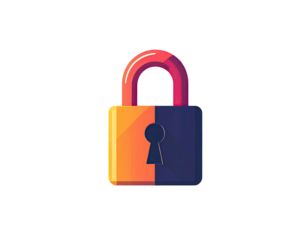Colorful, flat padlock icon, split orange and blue
