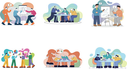 Naklejka premium Business people activities set flat illustration 
