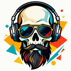 Cool Skull DJ Headphones, Sunglasses, and Beard
