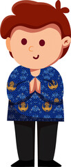 Cartoon Boy Wearing Batik korpri Shirt Illustration