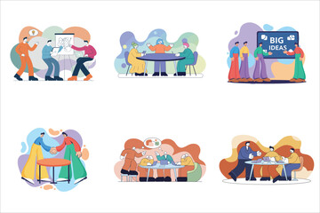 Fototapeta premium Business people activities set flat illustration 