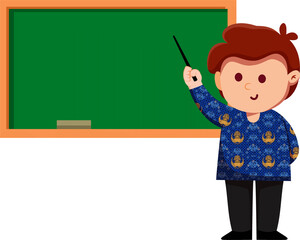 Cartoon Teacher Pointing at Chalkboard Illustration