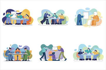 Business people activities set flat illustration
