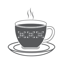 A steaming cup of coffee on a saucer black and white illustration
