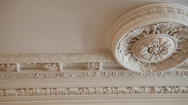 Ornate Ceiling Medallion Decorative Plaster Molding Classical Architecture Detail Elegant Interior Design White Gypsum Art Home Decor Element Luxury Room