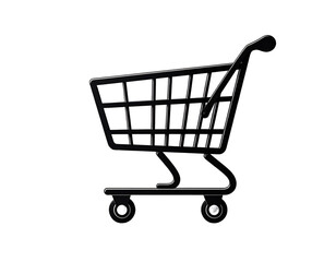 Black shopping cart graphic, side view, minimalist style