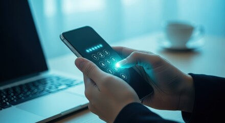 Entering password on smartphone for secure access to personal data and information
