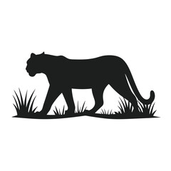 Silhouette of a majestic black panther walking through tall grasses