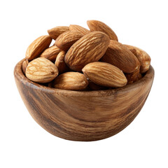 Organic Almonds in Wooden Bowl on Transparent Background