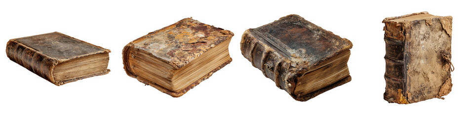 Vintage Leather-Bound Books with Weathered Covers and Pages