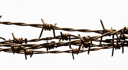 Rusty barbed wire isolated on white background for security and protection concept