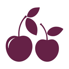 cherry plum fruit silhouette on white background