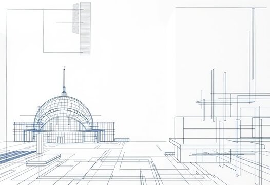Abstract architectural blueprint designs, geometric shapes, lines, and structures, framework, template