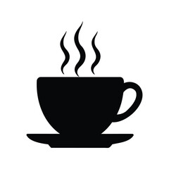 Silhouette of a steaming cup of coffee or tea on a saucer, coffee cup with steam silhouette vector illustration