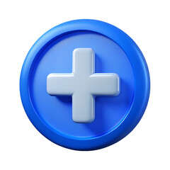 Fototapeta premium 3d blue circular button with a raised white plus symbol for addition or new item creation isolated on transparent background