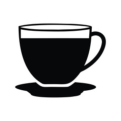 Stylized black and white illustration of a cup of coffee with a saucer, cup of tea silhouette vector illustration