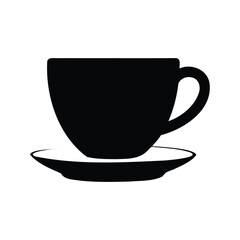 A minimalist black and white image of a tea cup and saucer, espresso cup icon silhouette vector illustration