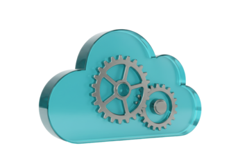 Isolated cloud computing symbol with gears, automated service, technology innovation concept