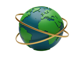Isolated Earth globe with continents, oceans, and orbit rings for illustration use