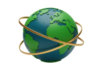 Isolated Earth globe with continents, oceans, and orbit rings for illustration use