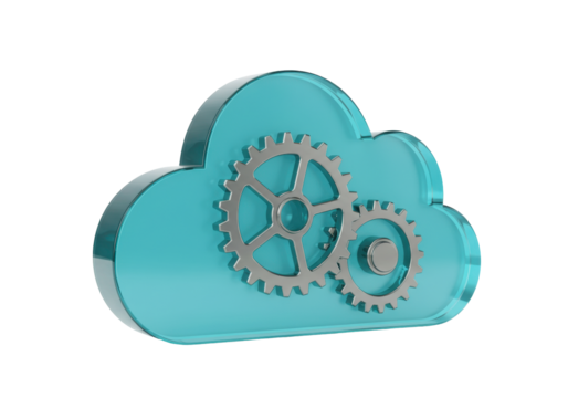 Isolated cloud computing symbol with gears, automated service, technology innovation concept