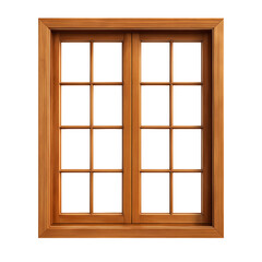 Classic wooden double casement window isolated on transparent background