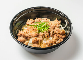 Japanese Pork Ginger Rice with Onions in bowl side view of japanese food