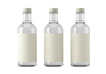 Isolated set of three blank liquor bottles for labeling for product mockups and promotion