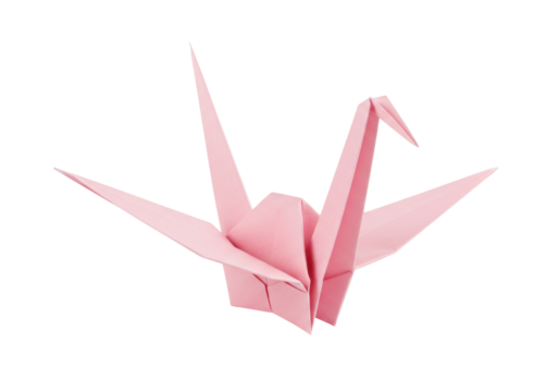 Isolated Pink Origami Crane for Crafts Projects, Peaceful Symbol, Art, Decoration, Luck