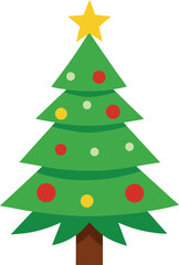 Stylized Christmas Tree Illustration with Star Topper and Colorful Ornaments