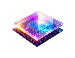 Abstract graphic of a glowing circuit board with a central processor