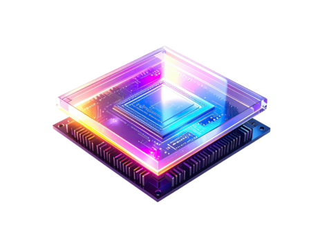 Abstract graphic of a glowing circuit board with a central processor