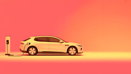 Modern electric vehicle charging in vibrant studio, promoting sustainable energy and cutting edge tech