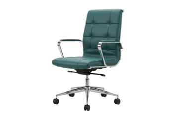 Isolated teal color manager office chair with armrests and adjustable height mechanism