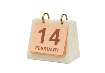 Isolated desktop calendar showing February 14th, a reminder of Valentine's Day date