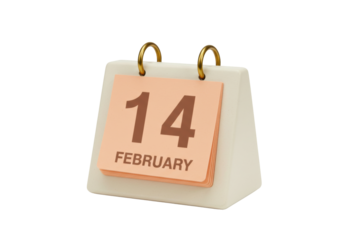 Isolated desktop calendar showing February 14th, a reminder of Valentine's Day date