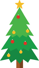 Stylized Christmas Tree Illustration with Star Topper and Colorful Ornaments