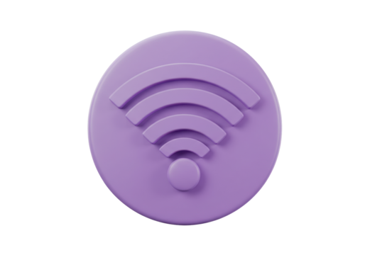 Isolated WiFi symbol on a purple button communicating wirelessly via radio waves