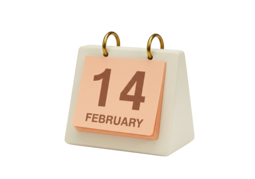 Isolated desktop calendar showing February 14th, a reminder of Valentine's Day date