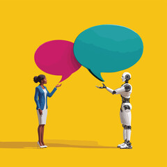 人とロボットの対話：ベクタースタイルイラスト