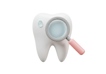 Isolated tooth with magnifying glass dental health concept for visual examination