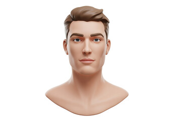 Isolated Handsome man head character 3d rendering model male realistic front view skin