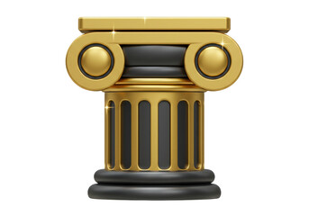 Isolated Ionic capital golden column from classical architecture, ancient Greek style