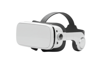 Isolated VR headset with gray strap and realistic appearance for simulated environment