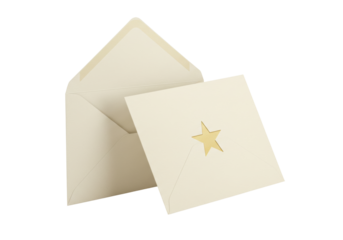Isolated cream stationery with star and open envelope in soft light, simple and elegant