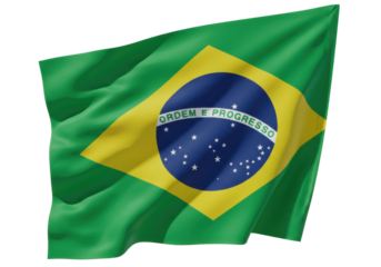 Isolated flag of Brazil, a national symbol of country fluttering in the breeze, bright colors