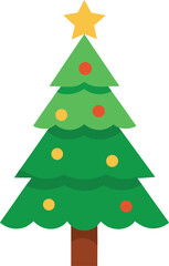 Stylized Christmas Tree Illustration with Star Topper and Colorful Ornaments