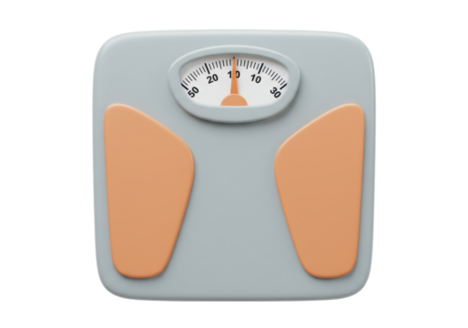 Isolated bathroom scale shows a weight of approximately 2.5 lbs on the dial face