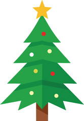 Stylized Christmas Tree Illustration with Star Topper and Colorful Ornaments