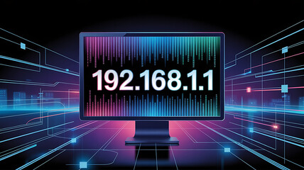 IP Address 192.168.1.1 Digital Internet Address Depiction Representing Network Configuration, Router Gateway Access, Local Area Connectivity, Secure Data Transmission, and Infrastructure Management